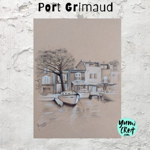 watercolor aquarelle paysage du port grimaud 15 × 20 cm