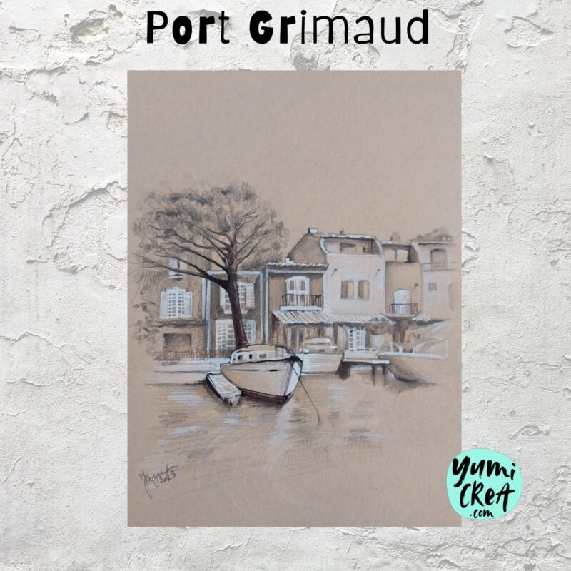 watercolor aquarelle paysage du port grimaud 15 × 20 cm