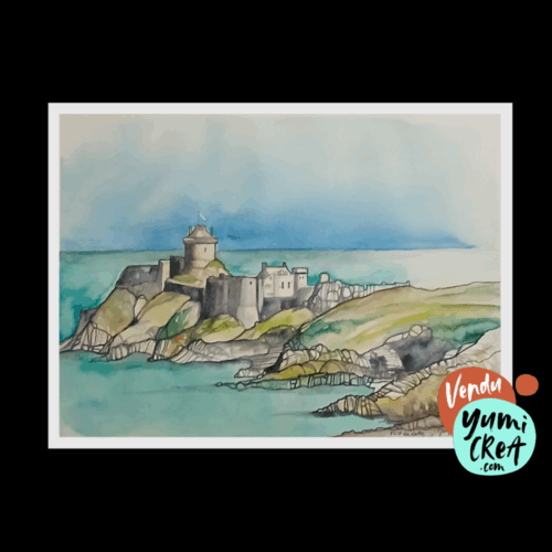 aquarelles de fort la latte château de la roche goyon côté ouest 30cm x 23cm