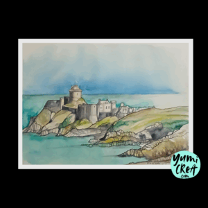 aquarelles de fort la latte château de la roche goyon côté ouest 30cm x 23cm