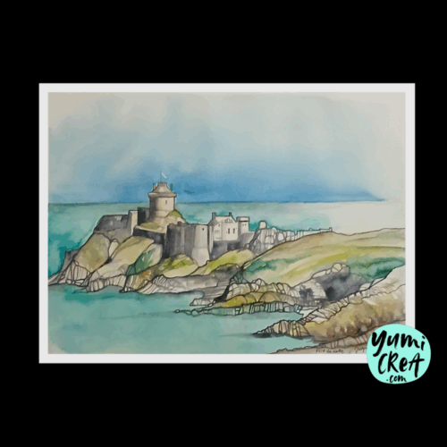 aquarelles de fort la latte château de la roche goyon côté ouest 30cm x 23cm