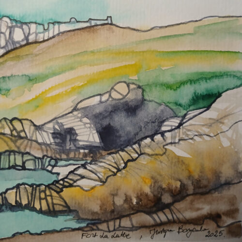 aquarelles de fort la latte château de la roche goyon côté ouest 30cm x 23cm