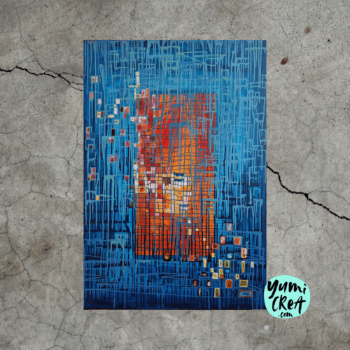 tableau abstrait fenetre bleue 1