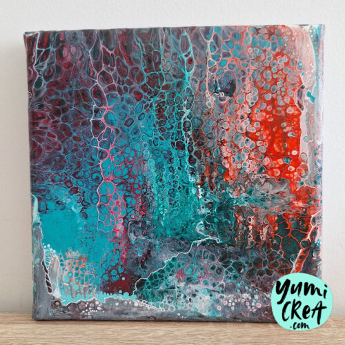 petit tableau abstrait technique pouring 20cm x 20cm