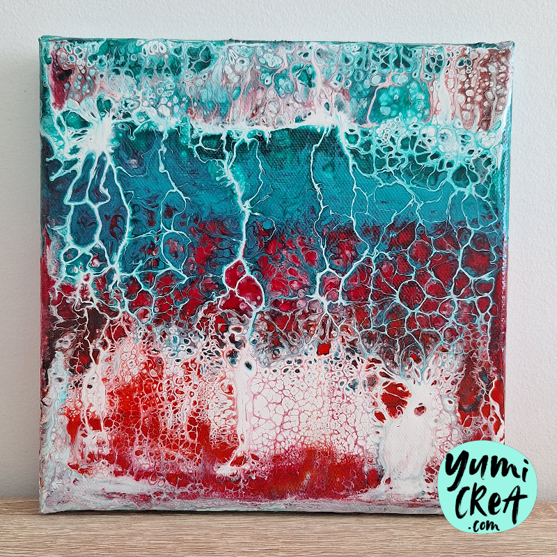 petit tableau abstrait peinture fluide pouring 20cm x 20cm