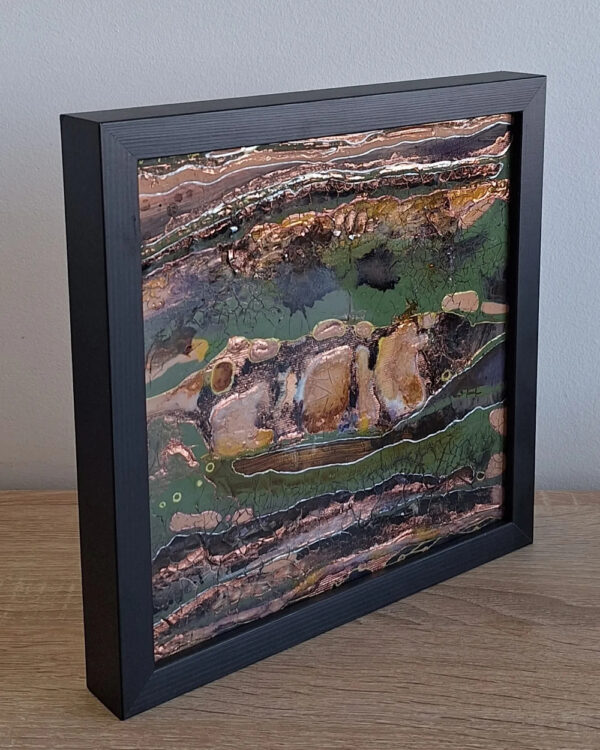 Petit tableau acrylique abstrait - Exploration - 20cm x 20cm - encadré et signé – Image 2