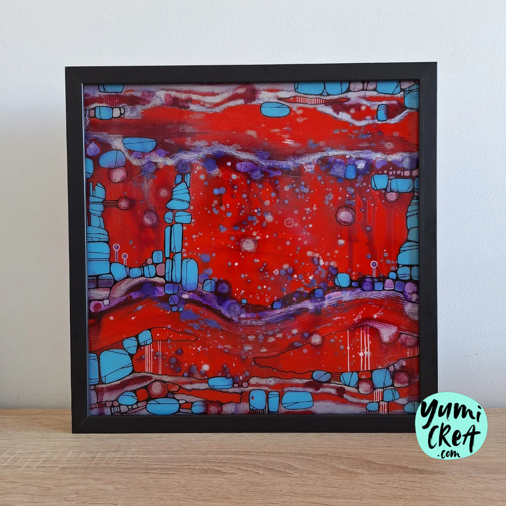 Échos petit tableau abstrait 30cm x 30cm encadré et signé