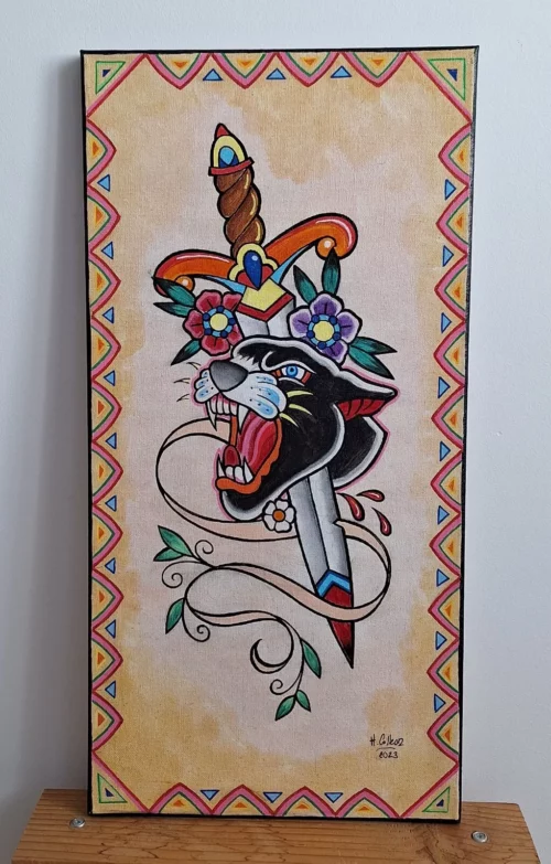 Panthère et Poignard Old School - tableau inspiré par le tatouage américain – Image 2