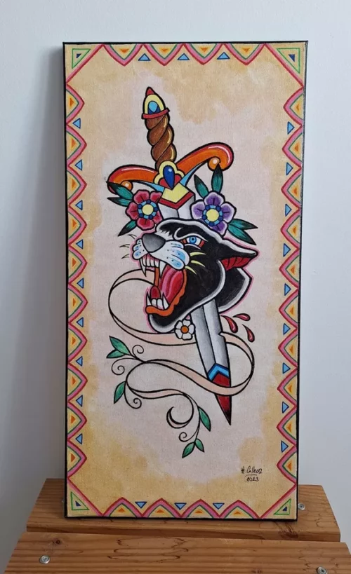 Panthère et Poignard Old School - tableau inspiré par le tatouage américain – Image 4