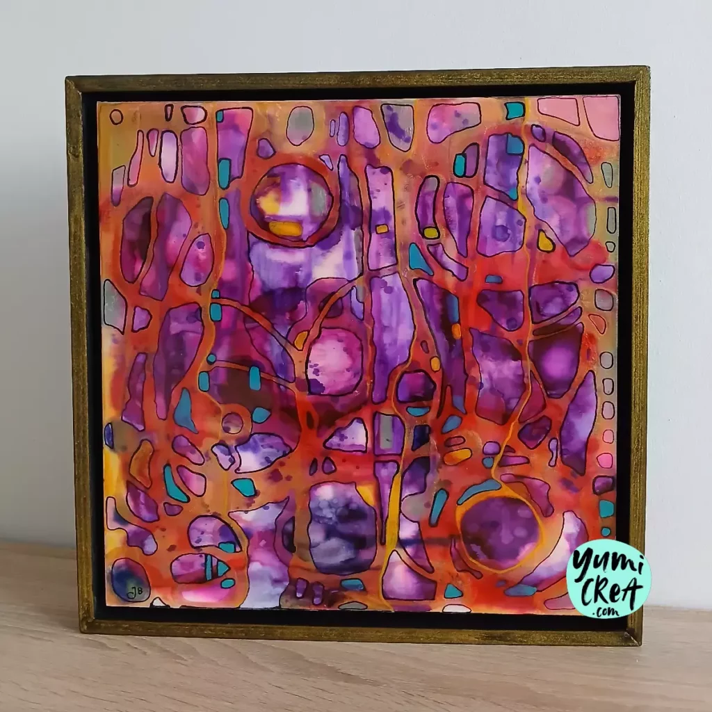 extrêmophile 2 petit tableau contemporain rose 30cm x 30cm encadré et signé