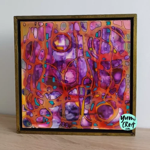 extrêmophile 2 petit tableau contemporain rose 30cm x 30cm encadré et signé