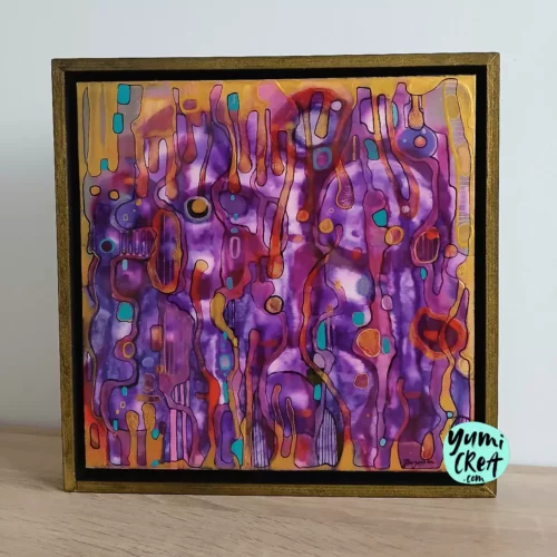 extrêmophile 1 petit tableau contemporain violet 30cm x 30cm encadré et signé