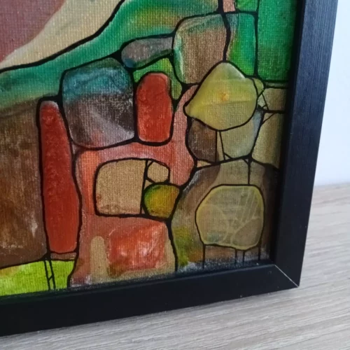 source petit tableau abstrait 30cm x 30cm encadré
