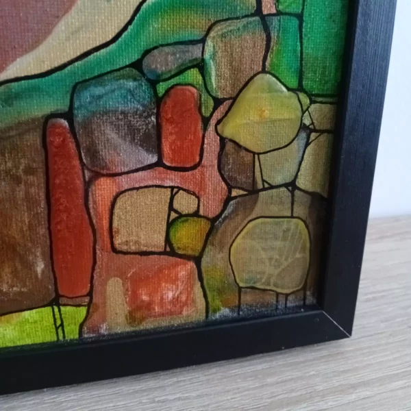 source petit tableau abstrait 30cm x 30cm encadré