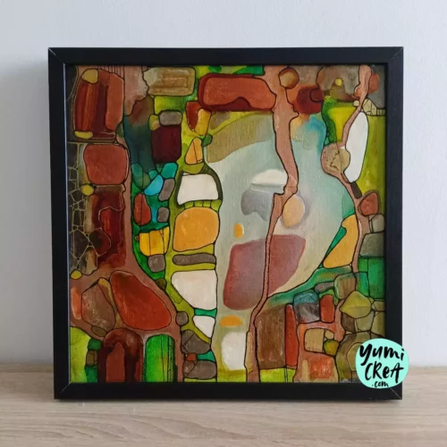 source petit tableau abstrait 30cm x 30cm encadré et signé