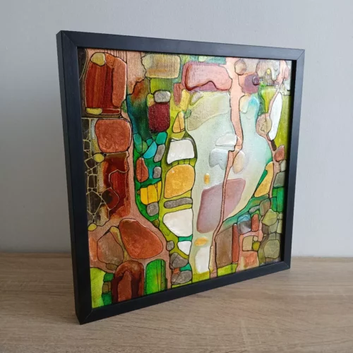 source petit tableau abstrait 30cm x 30cm encadré