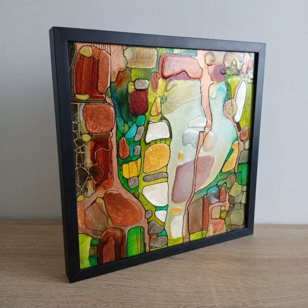 source petit tableau abstrait 30cm x 30cm encadré