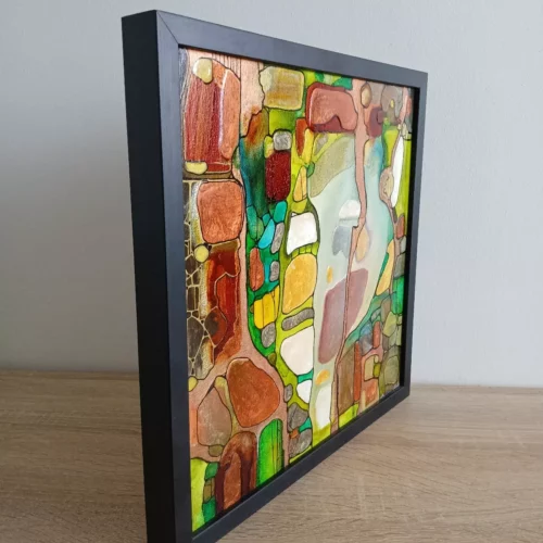 source petit tableau abstrait 30cm x 30cm encadré