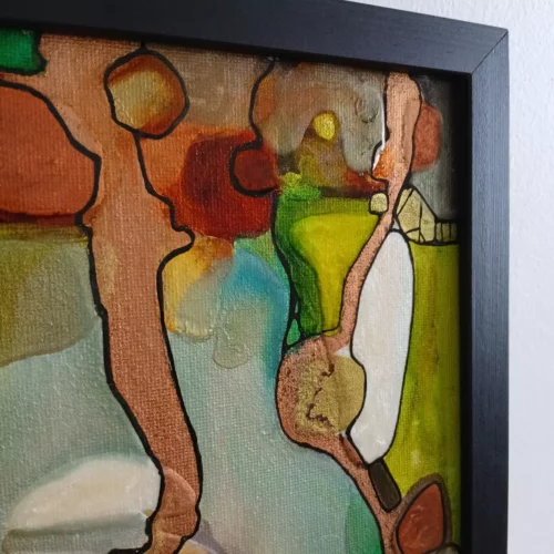 source petit tableau abstrait 30cm x 30cm encadré