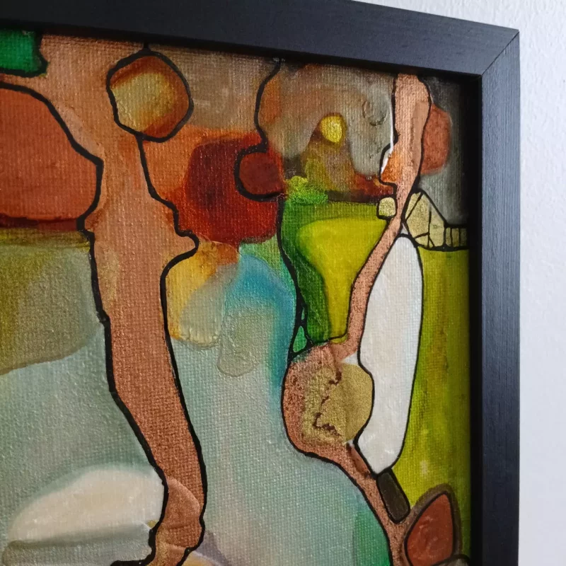 source petit tableau abstrait 30cm x 30cm encadré