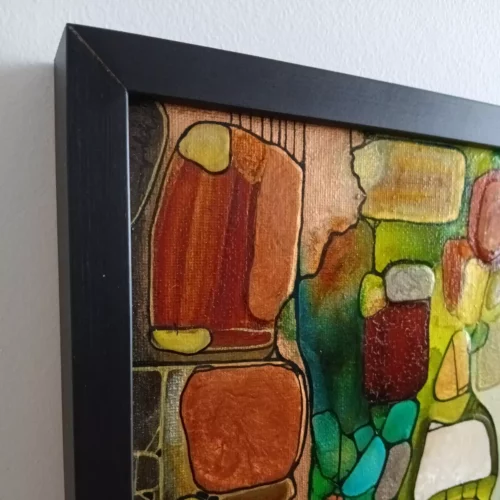 source petit tableau abstrait 30cm x 30cm encadré