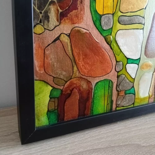 source petit tableau abstrait 30cm x 30cm encadré