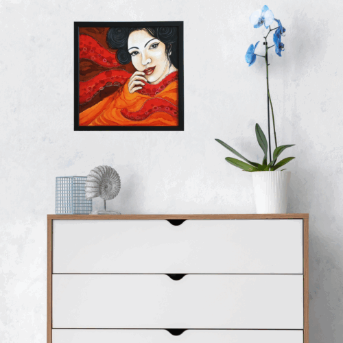 petit tableau de geisha japonaise moderne peinture acrylique 30cm x 30cm