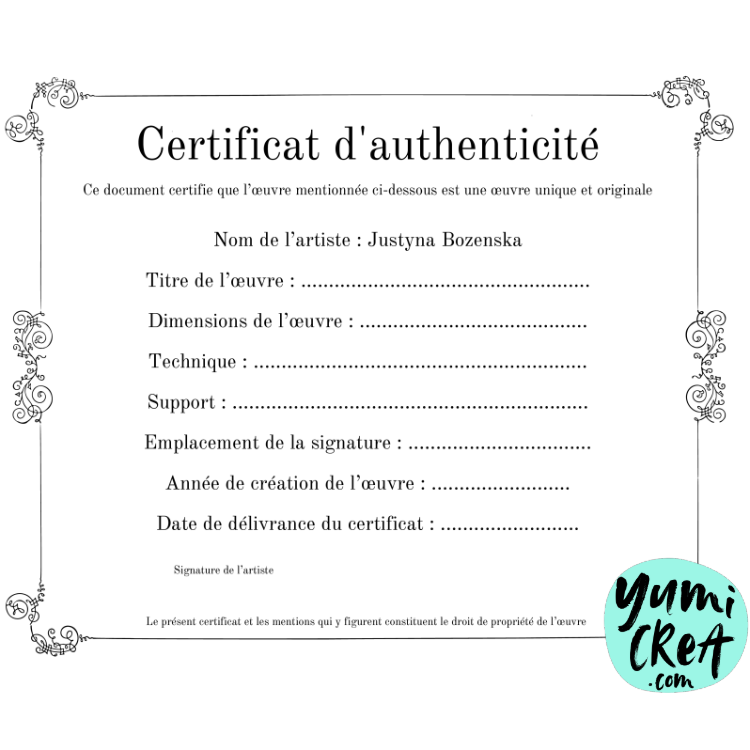 certificat d euthenticite tableau oeuvre peinture 1