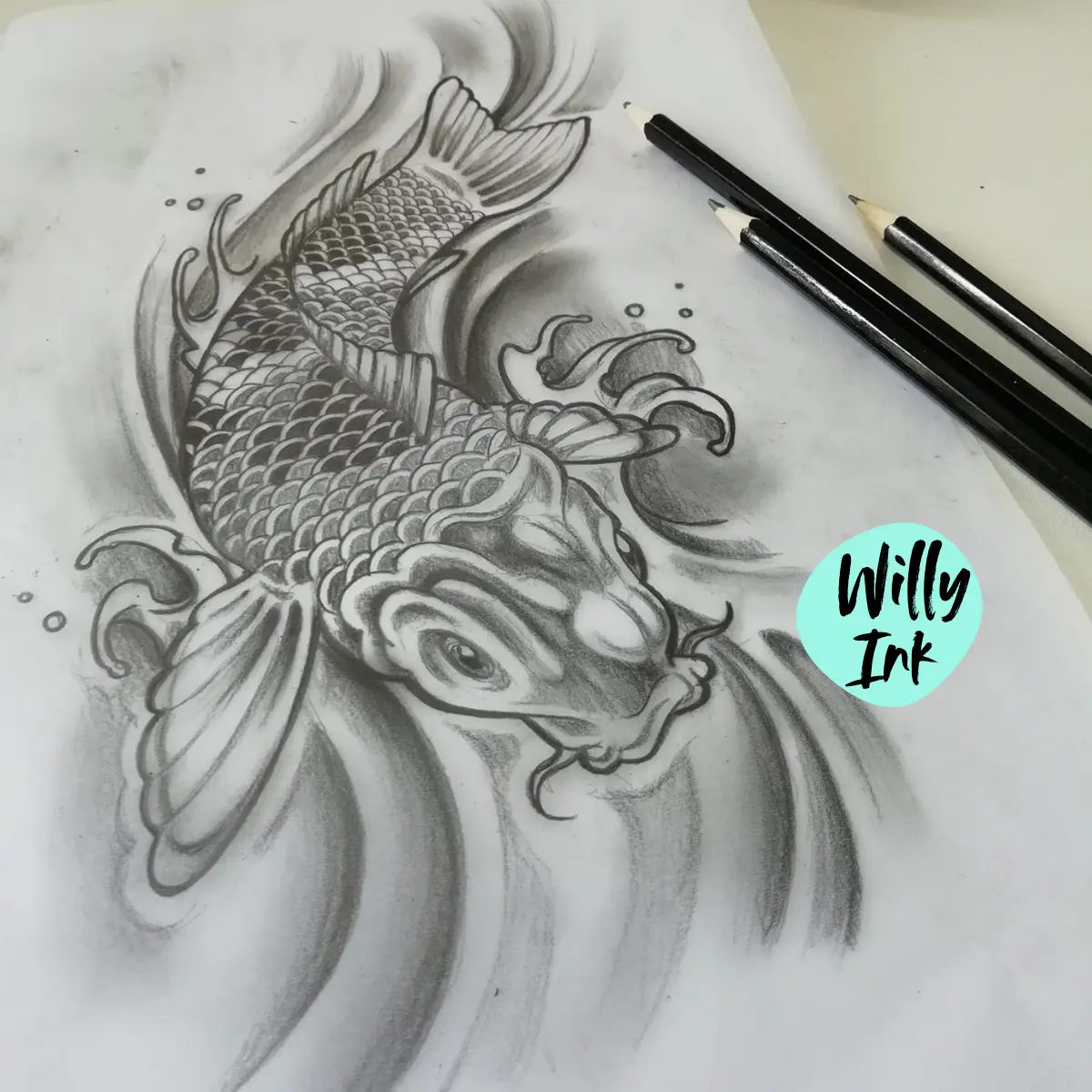 dessin carpe koi pour tatouage lyon