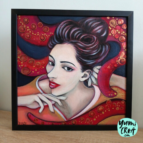 petit tableau de geisha érotique peinture à l'huile 30cm x 30cm