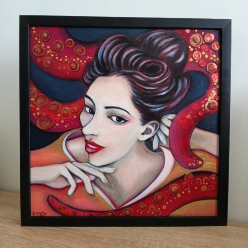 petit tableau de geisha érotique peinture acrylique 30cm x 30cm
