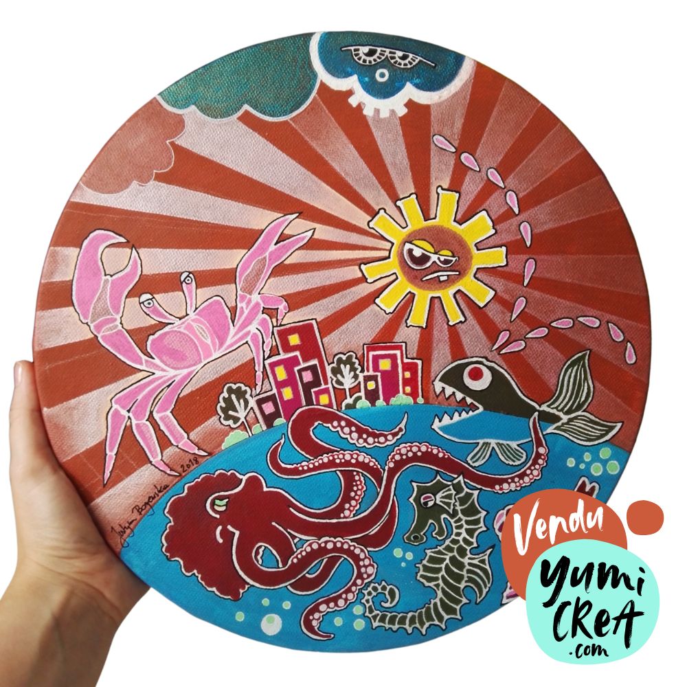 tableau peinture street art crabe attaque
