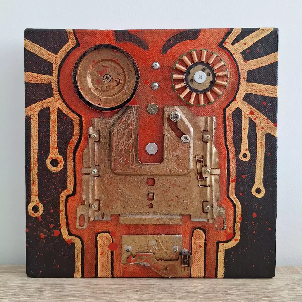 tableau steampunk l'âme de la machine 20cm x 20cm