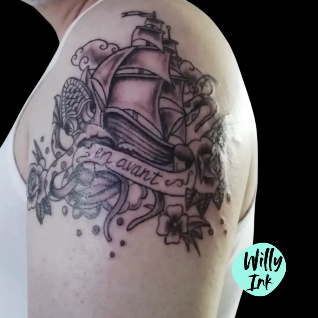 tatouage oldschool craken bateau lyon