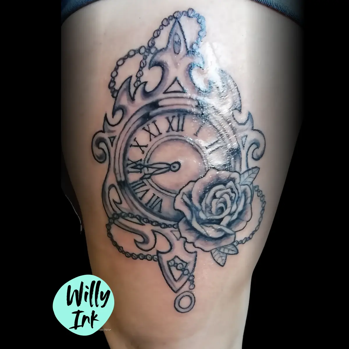 tatouage steampunk lyon horloge rose (1)