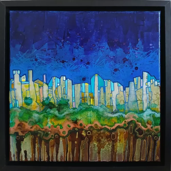 petit tableau ville radioactive 30 cm x 30cm