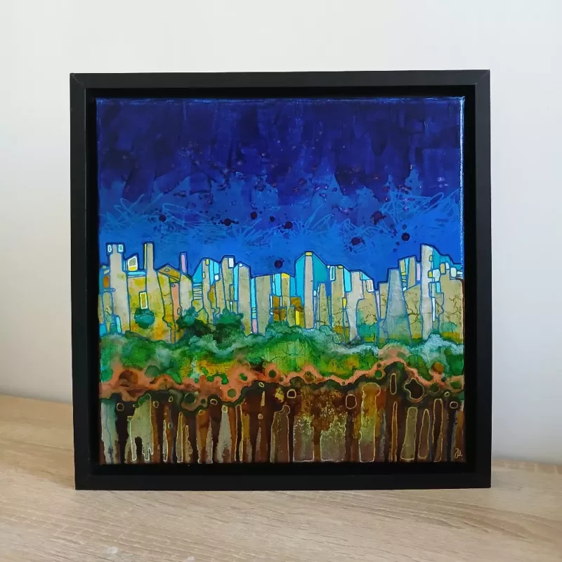 petit tableau ville radioactive 30 cm x 30cm