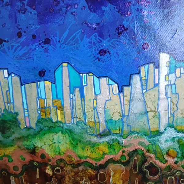 petit tableau ville radioactive 30 cm x 30cm
