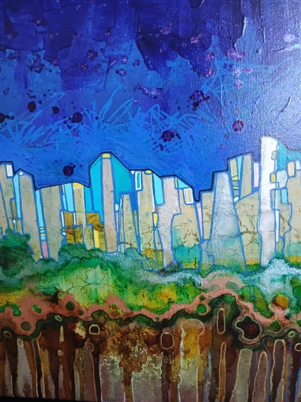 petit tableau ville radioactive 30 cm x 30cm