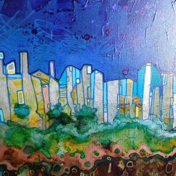 petit tableau ville radioactive 30 cm x 30cm
