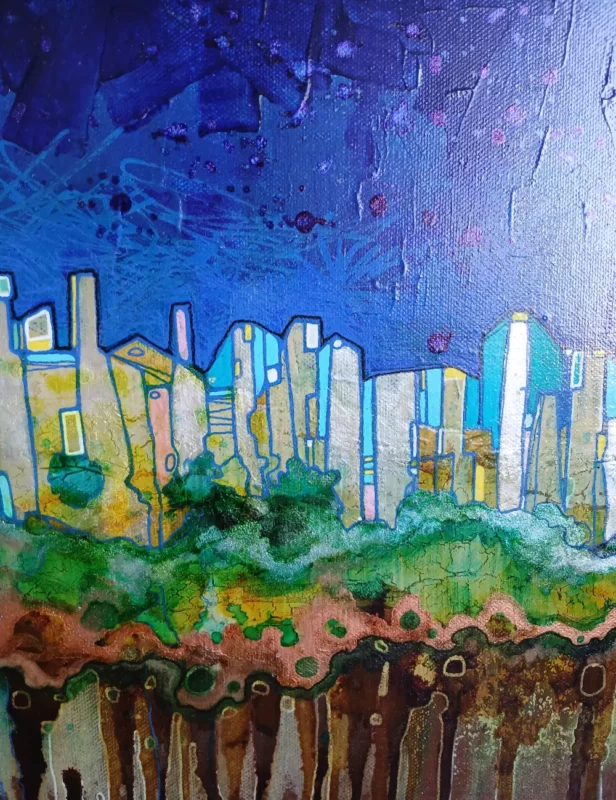 petit tableau ville radioactive 30 cm x 30cm