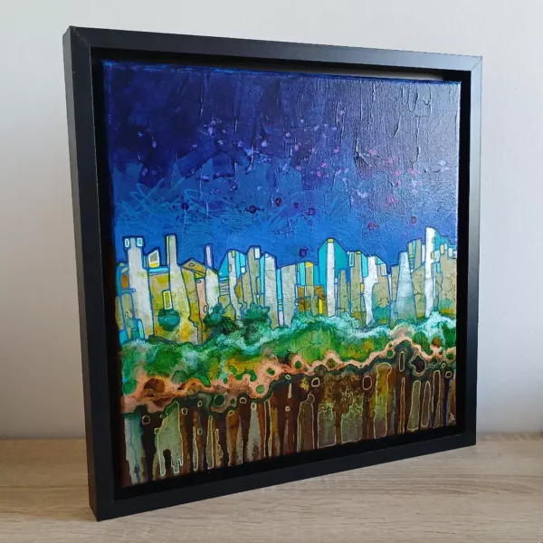 petit tableau ville radioactive 30 cm x 30cm