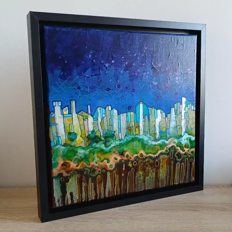petit tableau ville radioactive 30 cm x 30cm