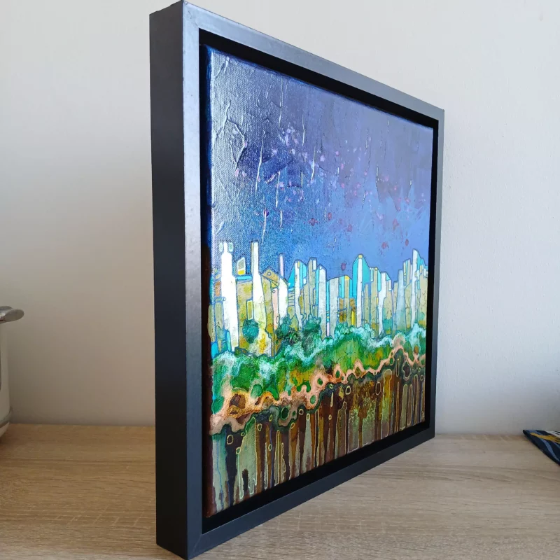petit tableau ville radioactive 30 cm x 30cm