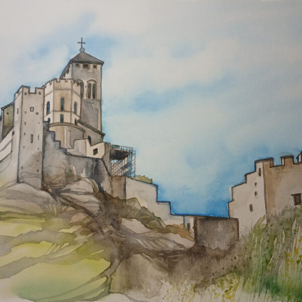 aquarelle château de valère à sion en suisse