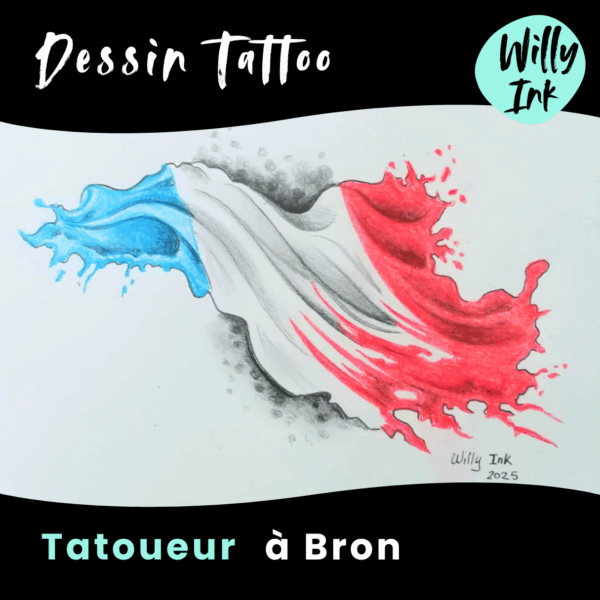 dessin tatouage drapeau français bleu blanc rouge