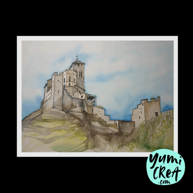 paysage aquarelle chateau de valere sion suisse