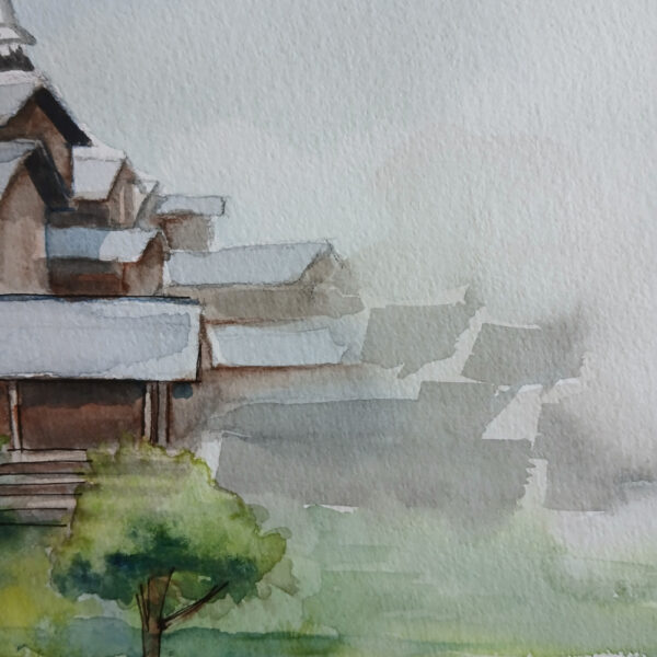 aquarelle de grimentz – paysage suisse authentique 20 x 30 cm