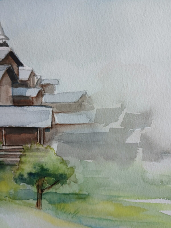 aquarelle de grimentz – paysage suisse authentique 20 x 30 cm