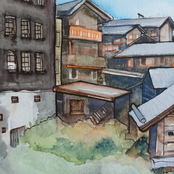 aquarelle de grimentz – paysage suisse authentique 20 x 30 cm